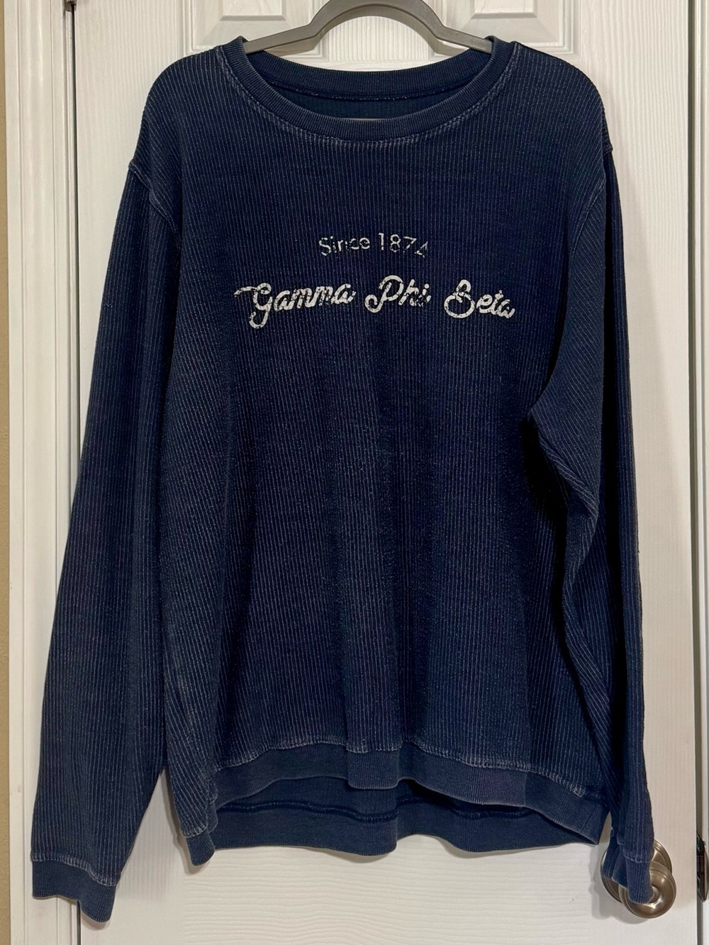 Navy 'Gamma Phi Beta' Embroidered Waffle Knit Sweatshirt